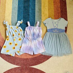 Old Navy Toddler Girl Rompers and Elsa Frozen Dress Bundle, Size 3T and 4T